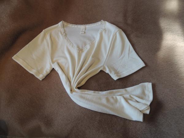 Damen-Unterhemd, Wolle-Seide, Halbarm, Natur-Faser, Naturbelassen