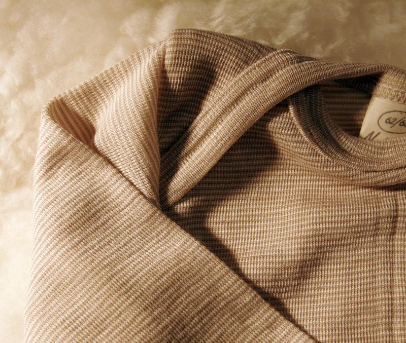 Baby-Unterhemd Langarm Wolle-Seide braun geringelt